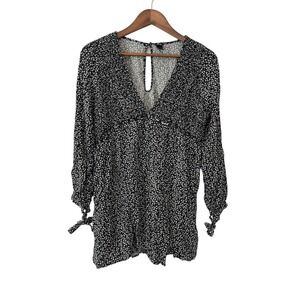 Women's wild fable ditsy floral mini babydoll dress size L boho Y2K bow detail